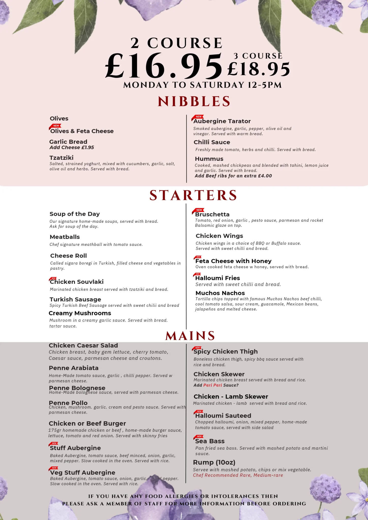 2 Course Menu Bavette